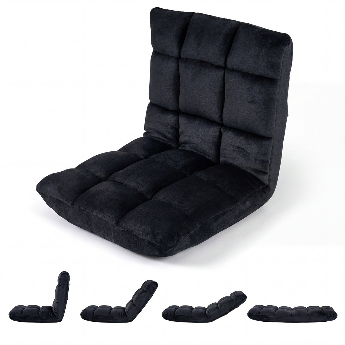 14-Position Adjustable Cushioned Floor Chair - Black