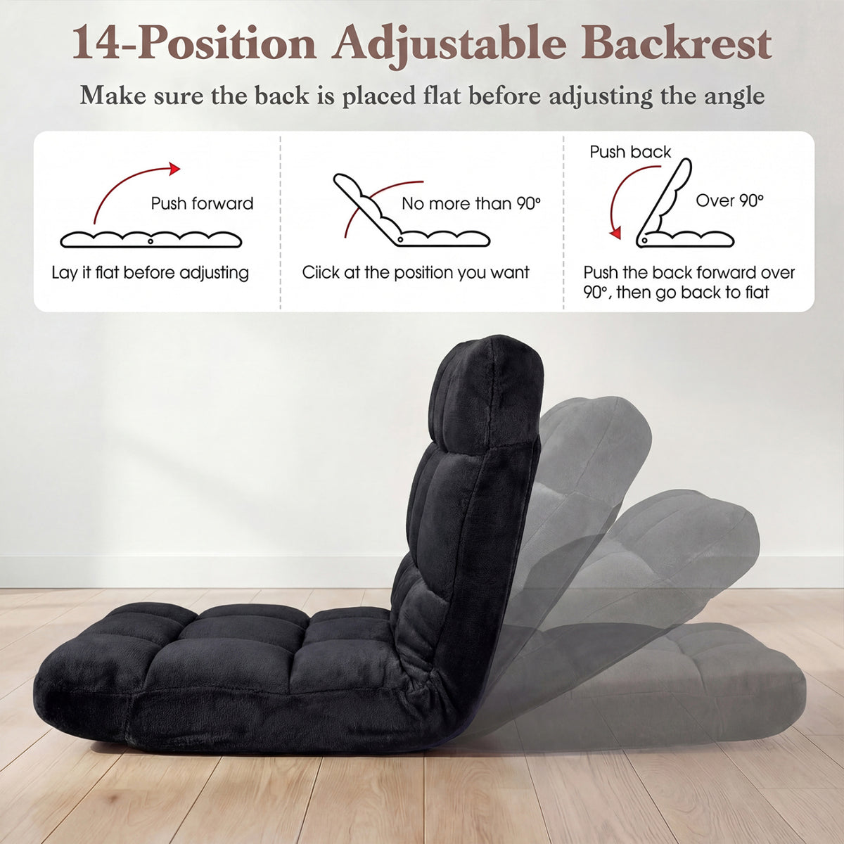 14-Position Adjustable Cushioned Floor Chair - Black