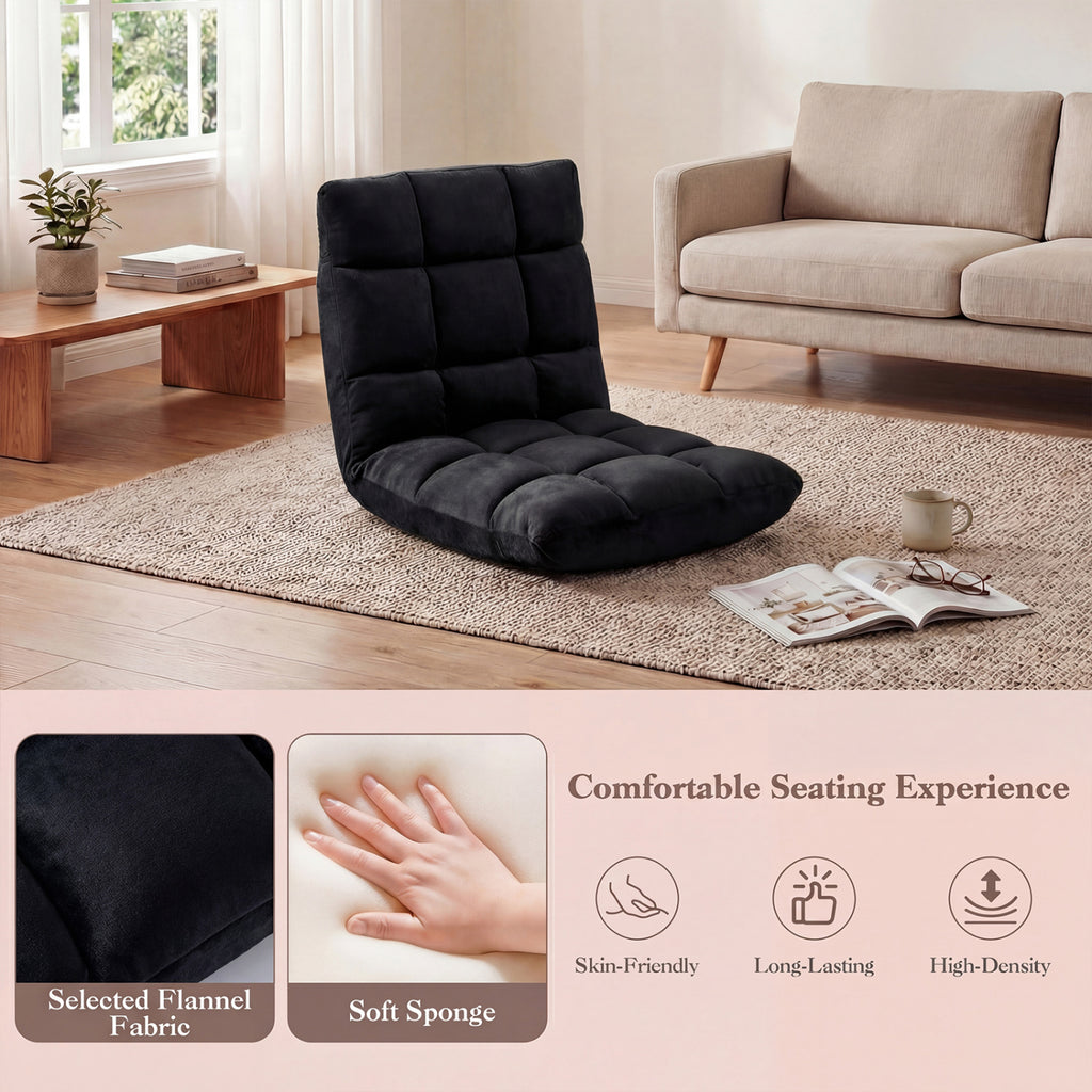 14-Position Adjustable Cushioned Floor Chair - Black