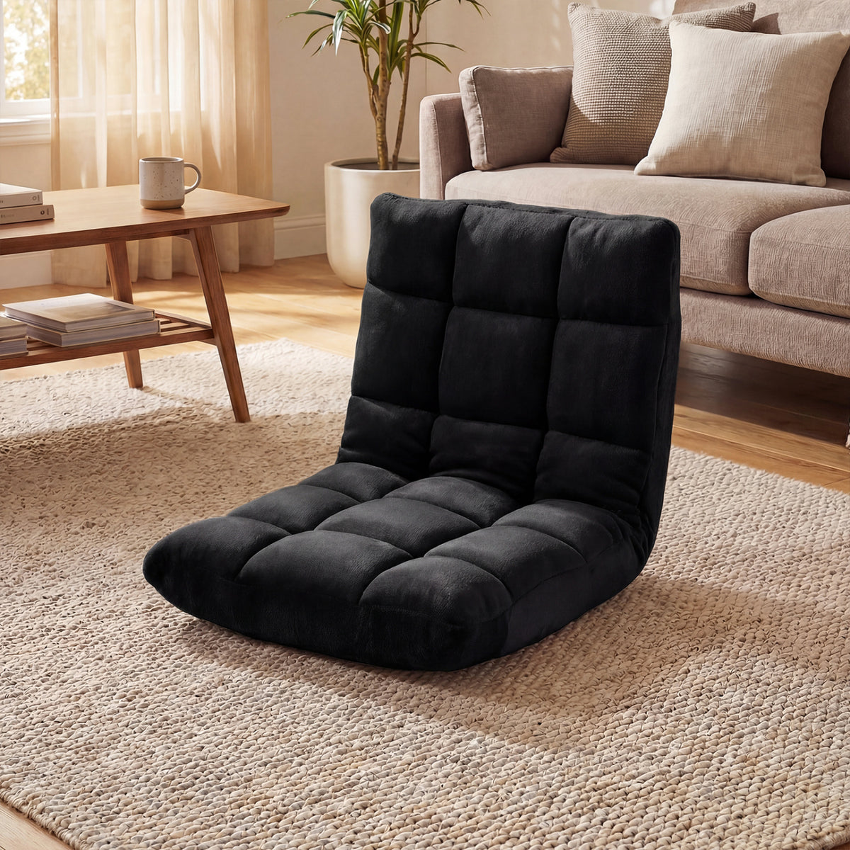 14-Position Adjustable Cushioned Floor Chair - Black