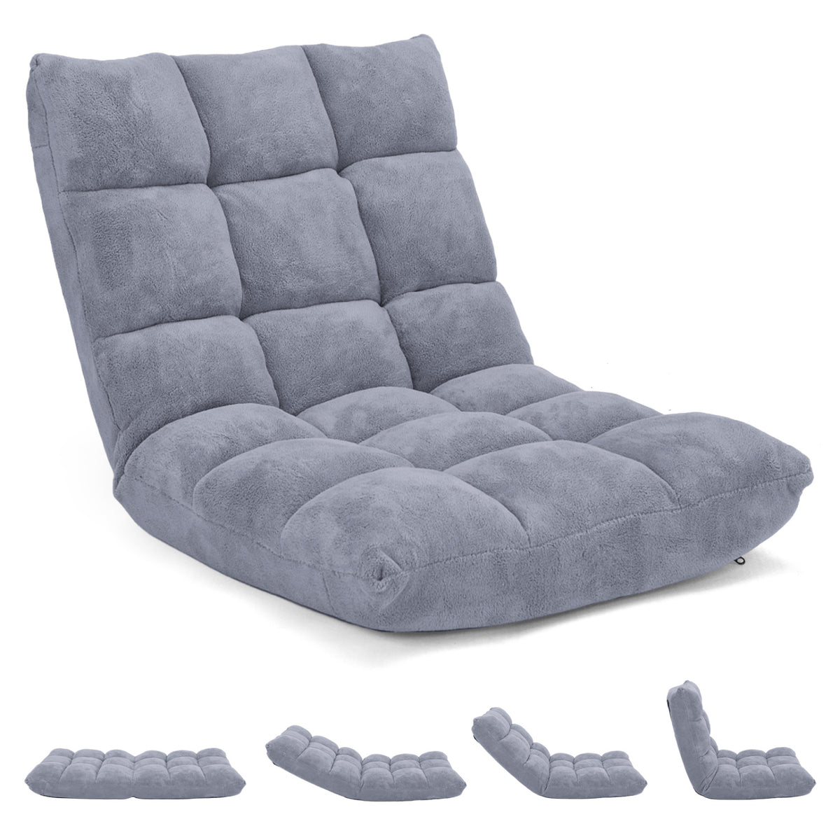14-Position Adjustable Floor Chair, Gray - Soft Coral Velvet