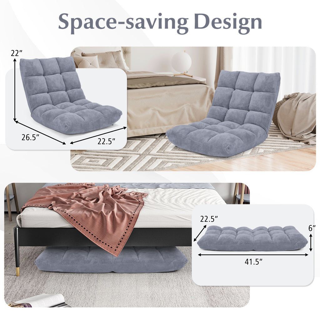 14-Position Adjustable Floor Chair, Gray - Soft Coral Velvet