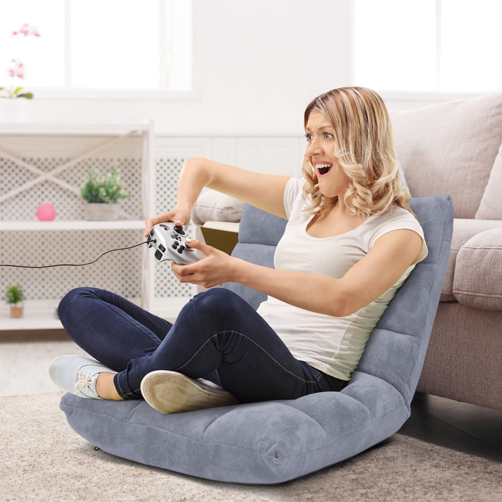 14-Position Adjustable Floor Chair, Gray - Soft Coral Velvet