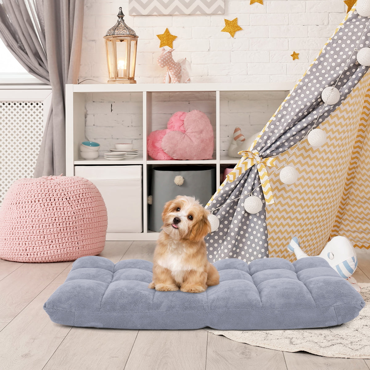 14-Position Adjustable Floor Chair, Gray - Soft Coral Velvet