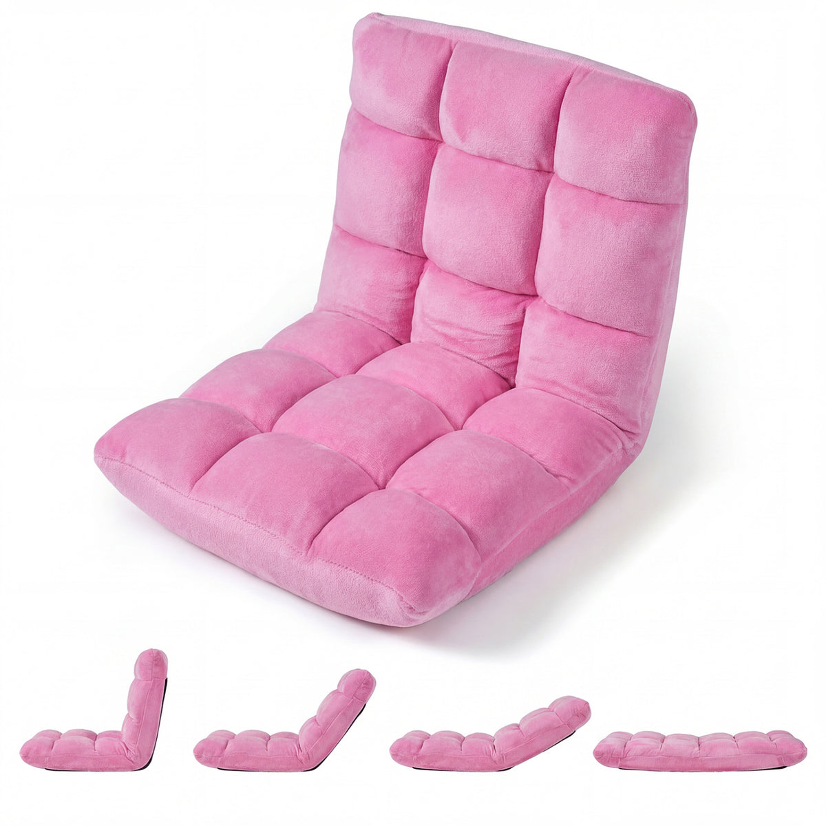 14-Position Adjustable Floor Chair - Pink Soft Coral Velvet
