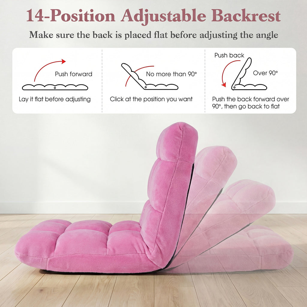 14-Position Adjustable Floor Chair - Pink Soft Coral Velvet