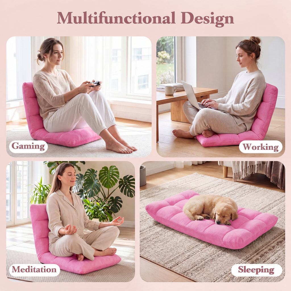 14-Position Adjustable Floor Chair - Pink Soft Coral Velvet