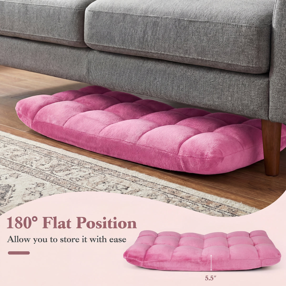 14-Position Adjustable Floor Chair - Pink Soft Coral Velvet