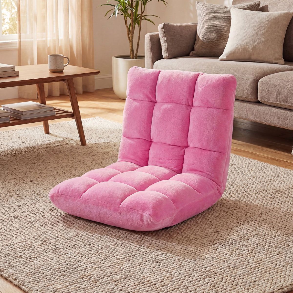 14-Position Adjustable Floor Chair - Pink Soft Coral Velvet