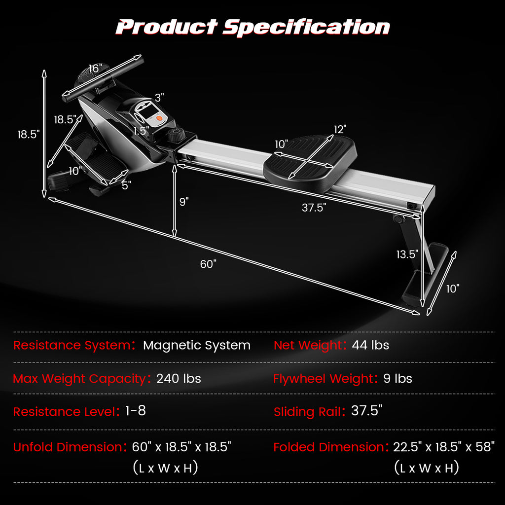 Adjustable Magnetic Resistance Folding Rowing Machine for Home Gym