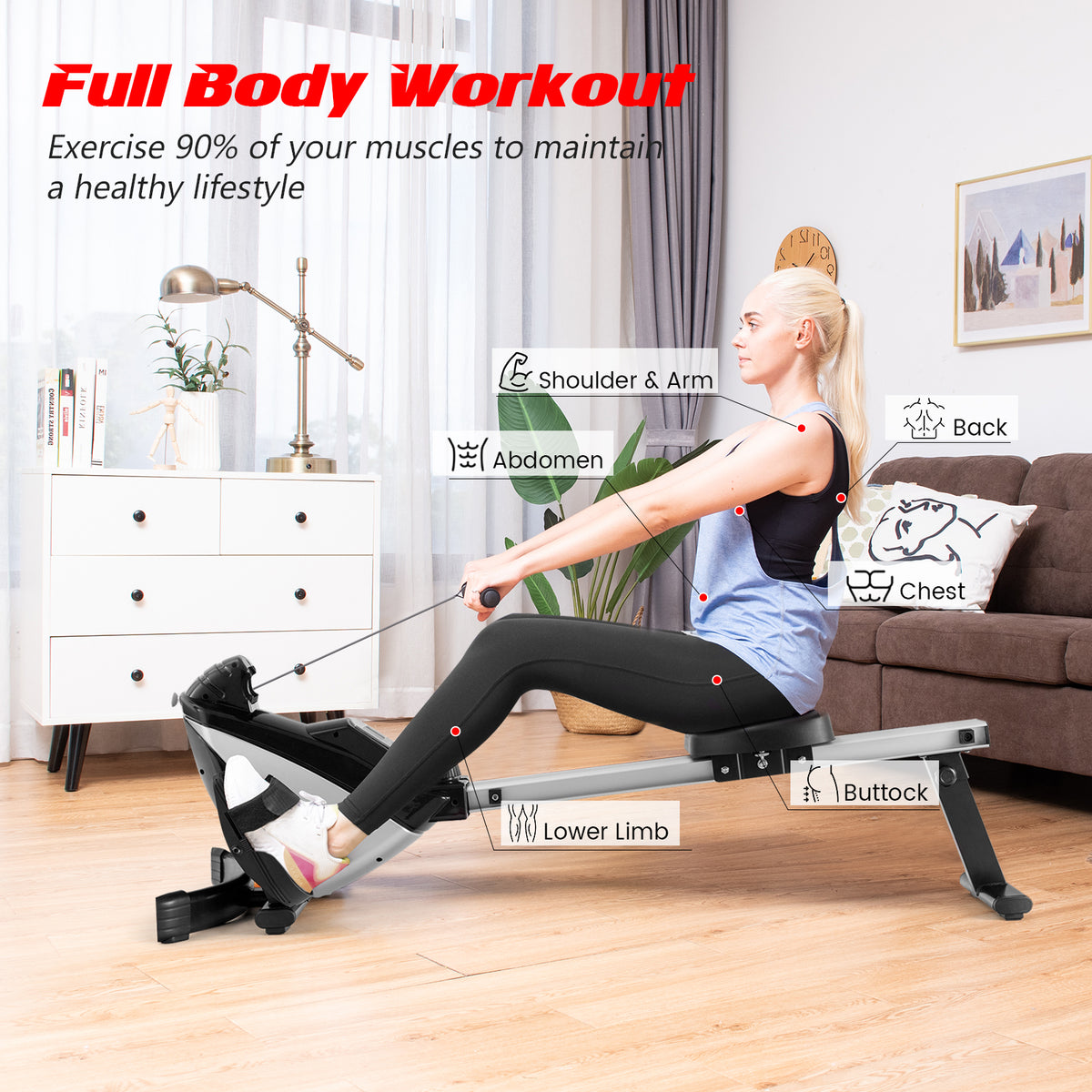 Adjustable Magnetic Resistance Folding Rowing Machine for Home Gym