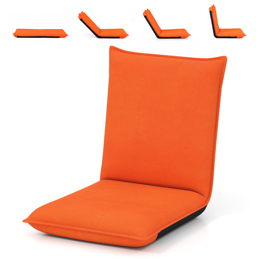 6-Position Folding Floor Chair with Padded Cushion, Orange