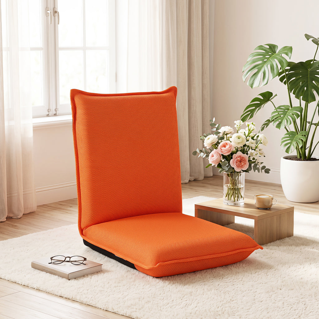 6-Position Folding Floor Chair with Padded Cushion, Orange