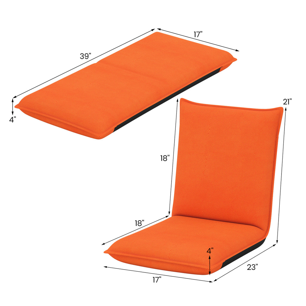 6-Position Folding Floor Chair with Padded Cushion, Orange