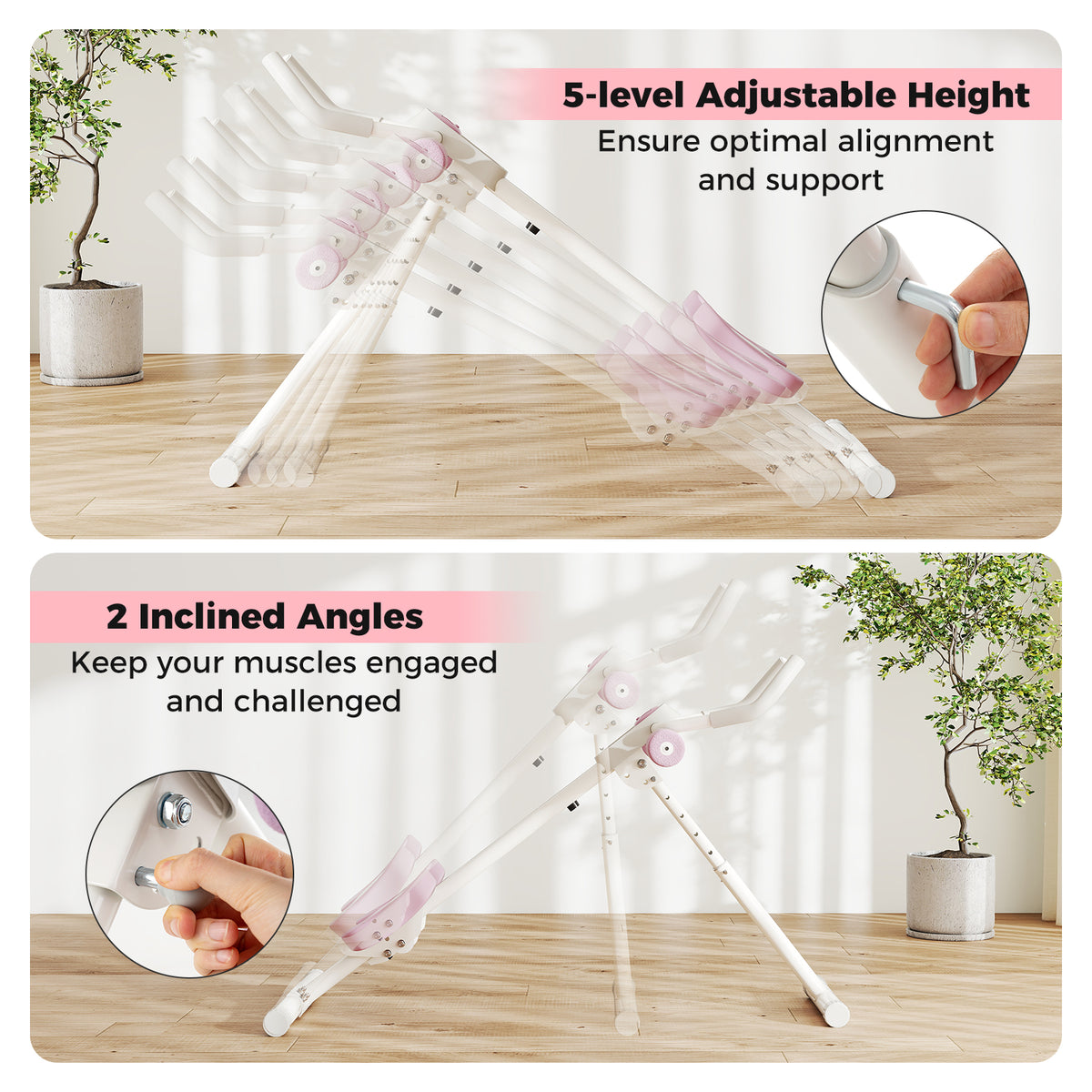 Foldable Ab Cruncher - White Adjustable Abdominal Trainer for Core Workout
