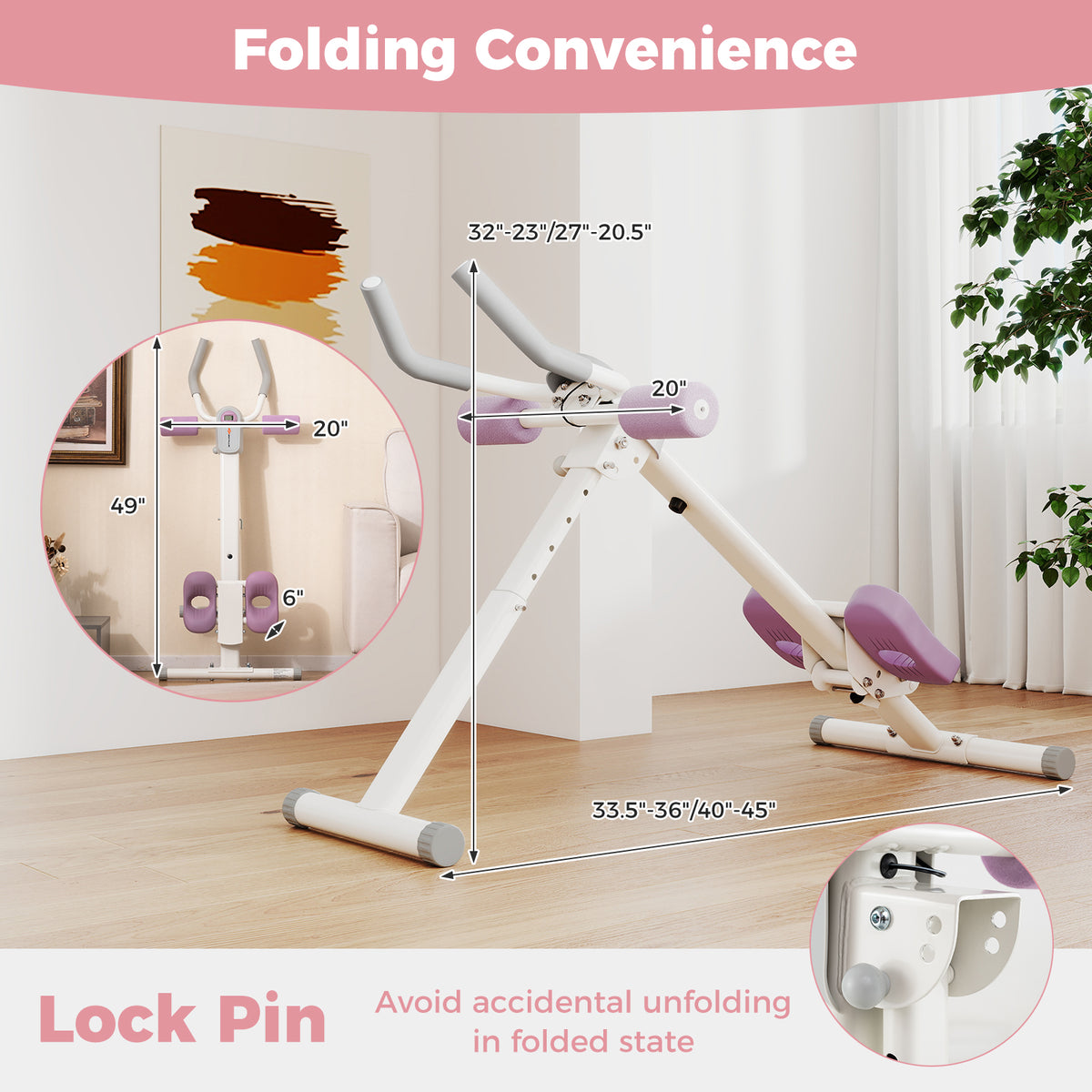 Foldable Ab Cruncher - White Adjustable Abdominal Trainer for Core Workout