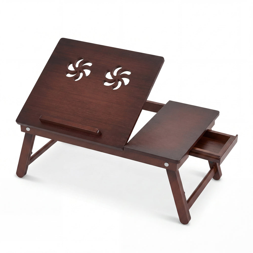 Adjustable Bamboo Laptop Desk with Tilting Top and Legs for Wring