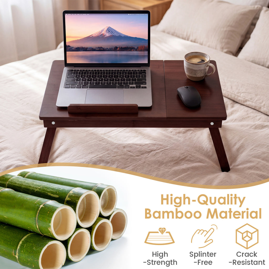 Adjustable Bamboo Laptop Desk with Tilting Top and Legs for Wring
