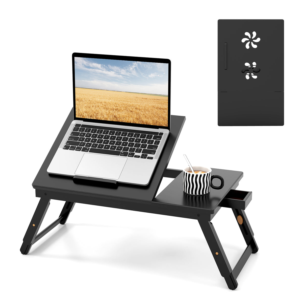 Adjustable Bamboo Laptop Desk with Tilting Top and Drawer