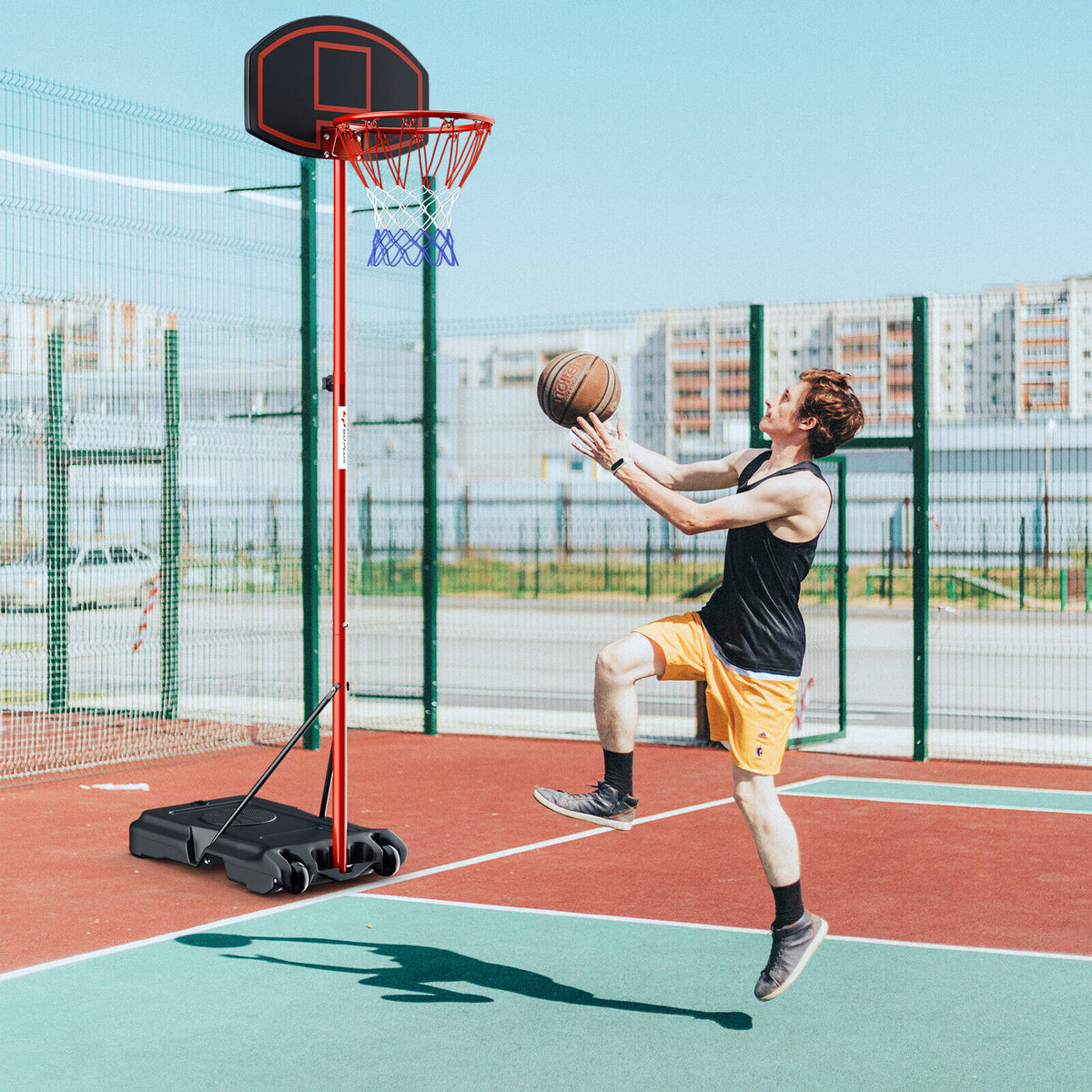 Teenager Height Adjustable Portable Basketball Hoop with Fillable Base - Red