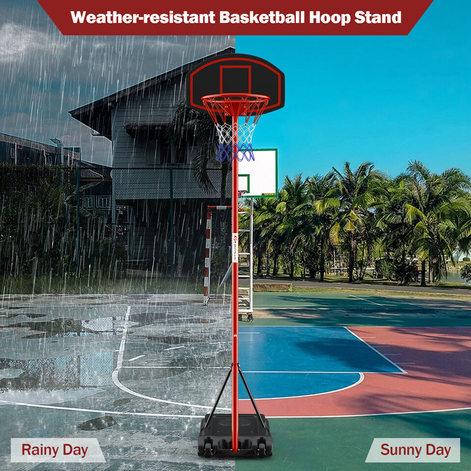 Teenager Height Adjustable Portable Basketball Hoop with Fillable Base - Red