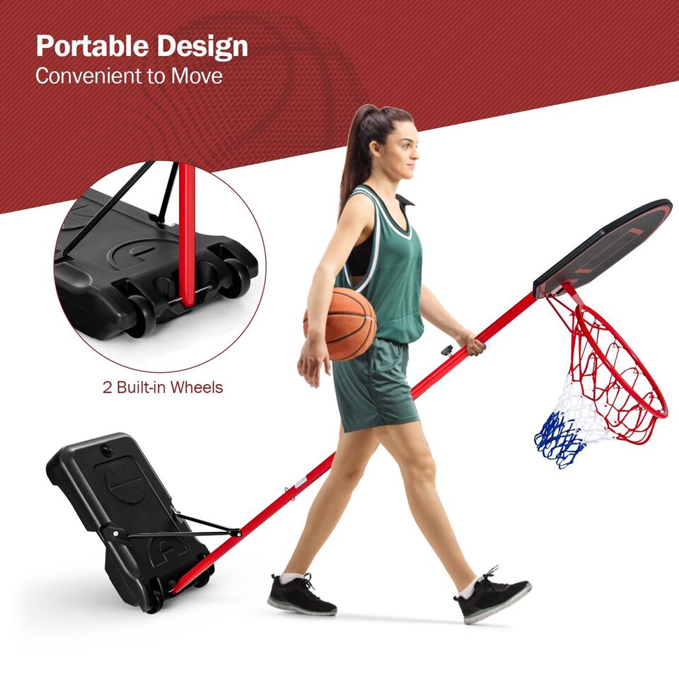 Teenager Height Adjustable Portable Basketball Hoop with Fillable Base - Red