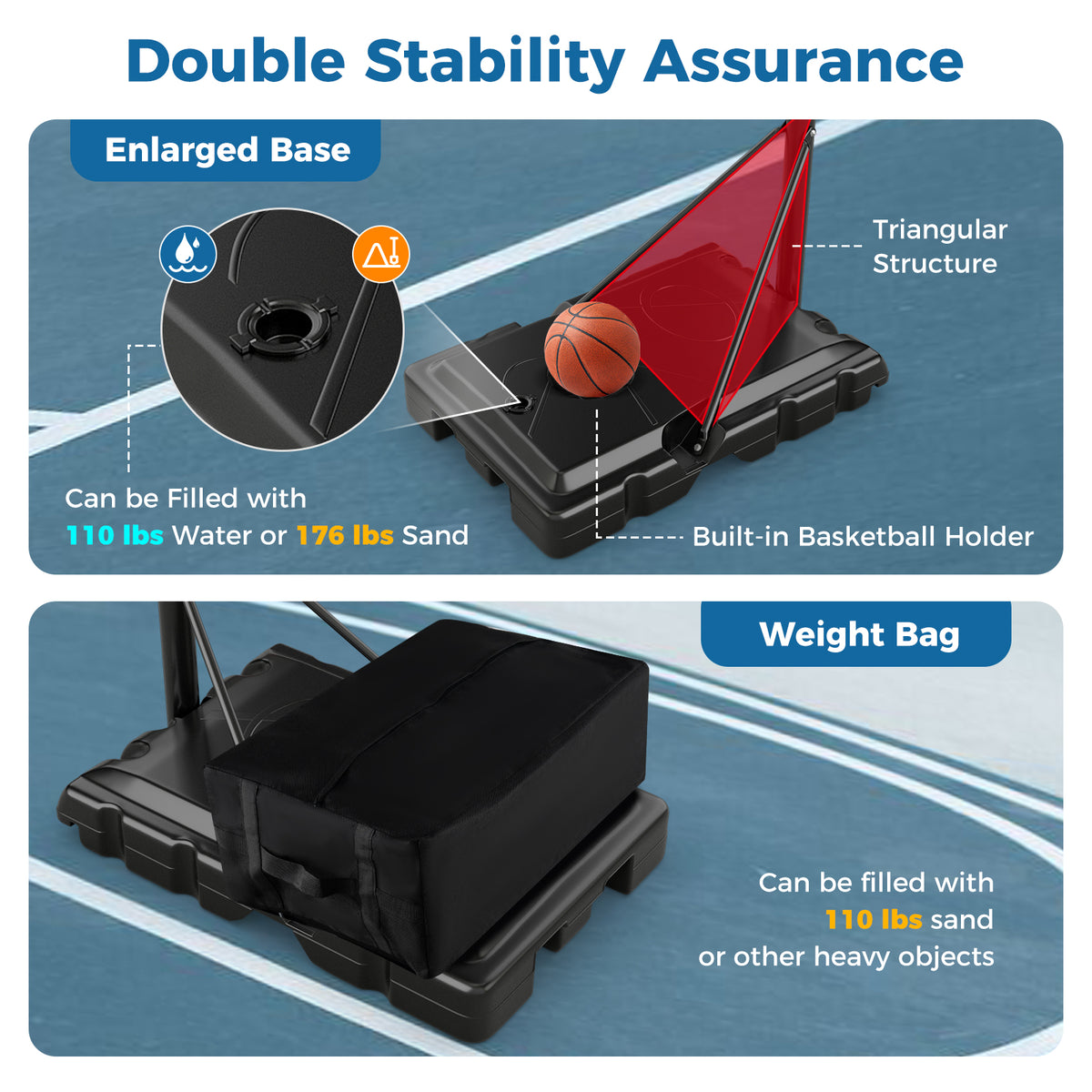 Adjustable Portable Basketball Hoop with Shatterproof Backboard - 10 Feet