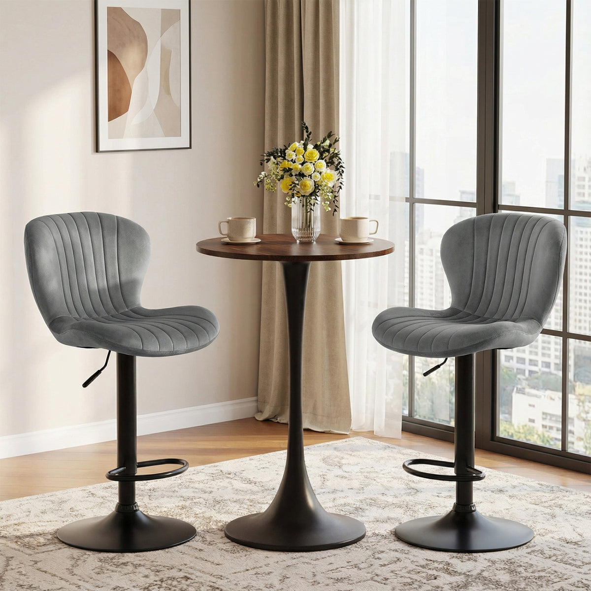 Adjustable Counter Height Chairs Set of 2, Gray - Velvet