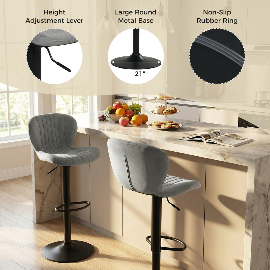 Adjustable Counter Height Chairs Set of 2, Gray - Velvet