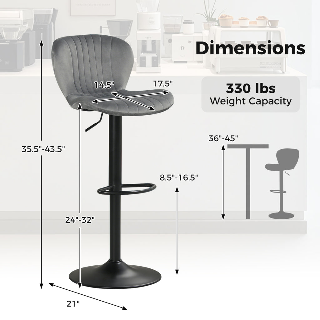 Adjustable Counter Height Chairs Set of 2, Gray - Velvet