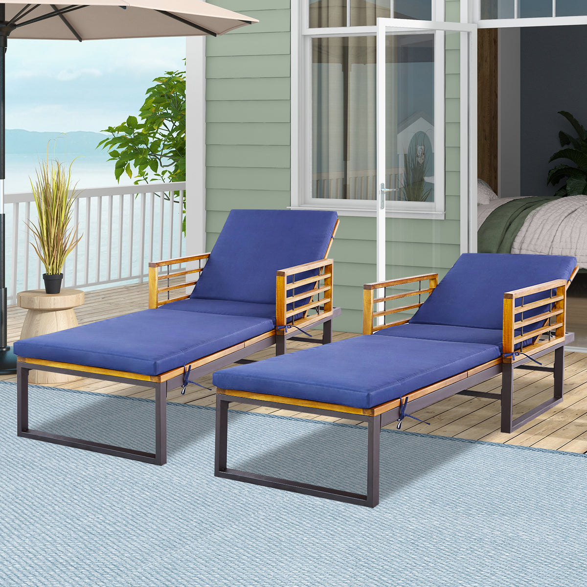 Adjustable Cushioned Patio Chaise Lounge Chair with 4-Level Backrest
