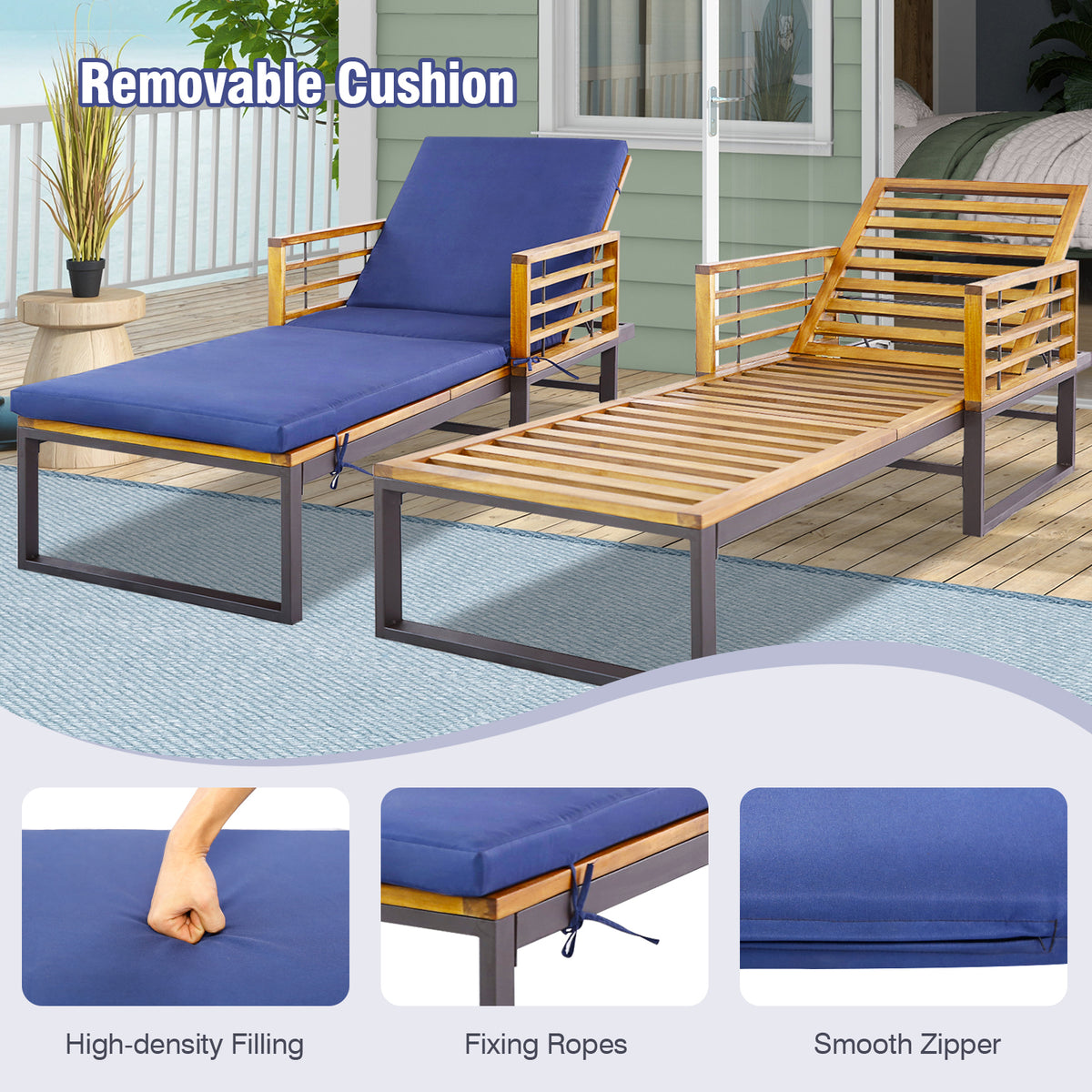 Adjustable Cushioned Patio Chaise Lounge Chair with 4-Level Backrest