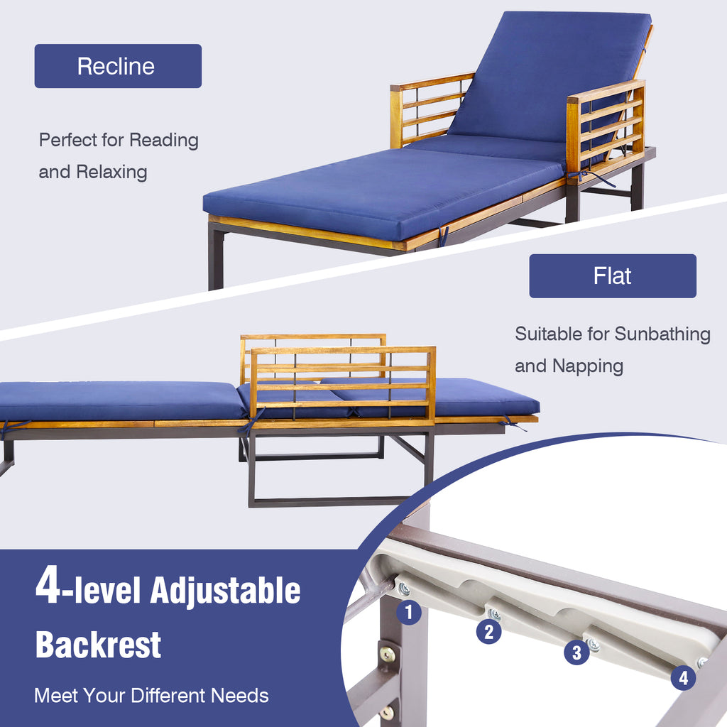 Adjustable Cushioned Patio Chaise Lounge Chair with 4-Level Backrest