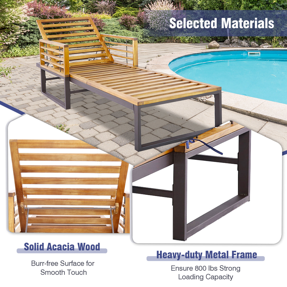 Adjustable Cushioned Patio Chaise Lounge Chair with 4-Level Backrest