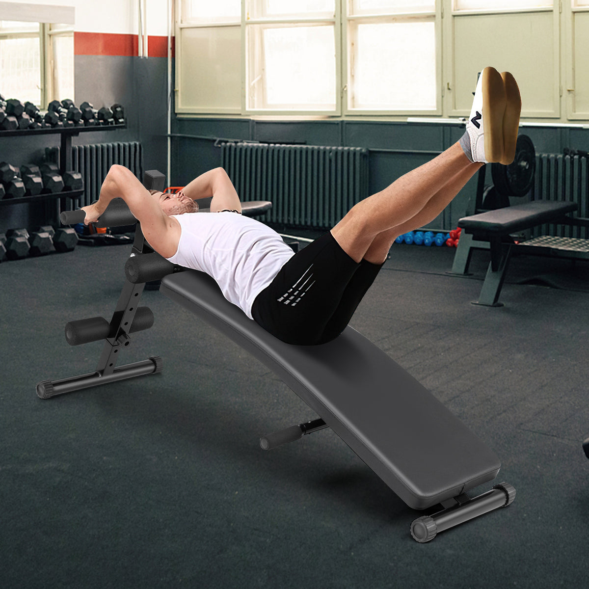 Foldable 50 Inch Adjustable Decline Sit Up Bench for Exercise - Black