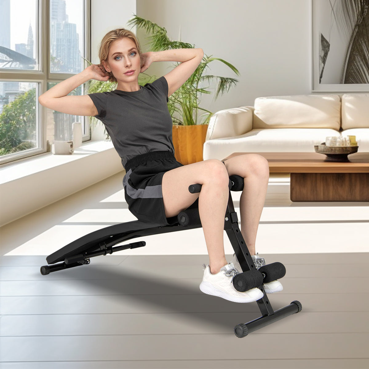 Foldable 50 Inch Adjustable Decline Sit Up Bench for Exercise - Black