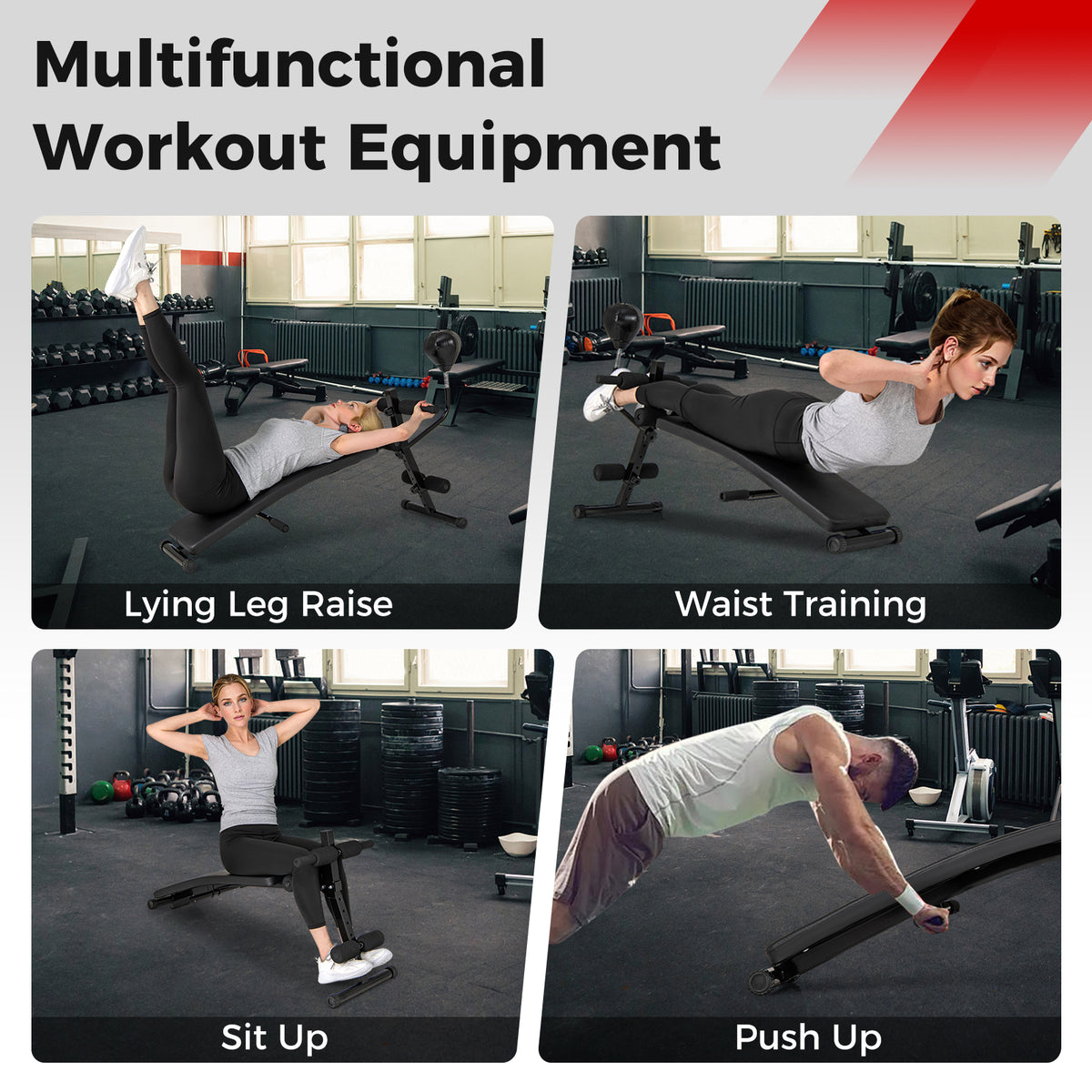 Foldable 50 Inch Adjustable Decline Sit Up Bench for Exercise - Black