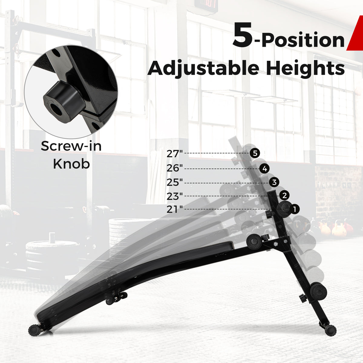 Foldable 50 Inch Adjustable Decline Sit Up Bench for Exercise - Black