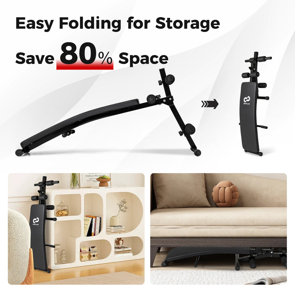 Foldable 50 Inch Adjustable Decline Sit Up Bench for Exercise - Black
