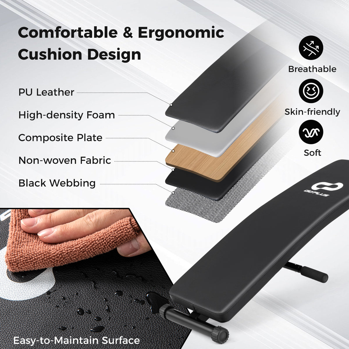 Foldable 50 Inch Adjustable Decline Sit Up Bench for Exercise - Black