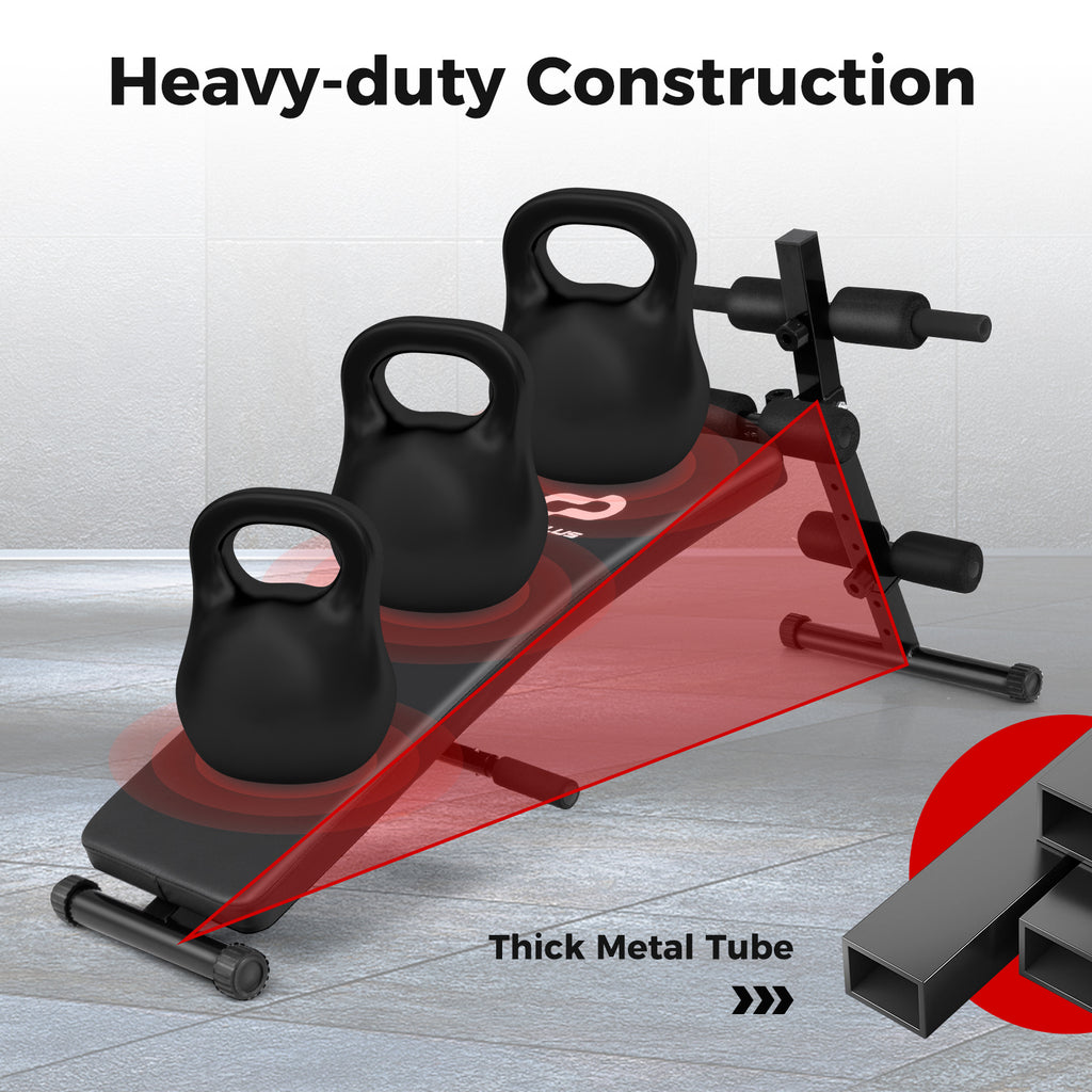 Foldable 50 Inch Adjustable Decline Sit Up Bench for Exercise - Black