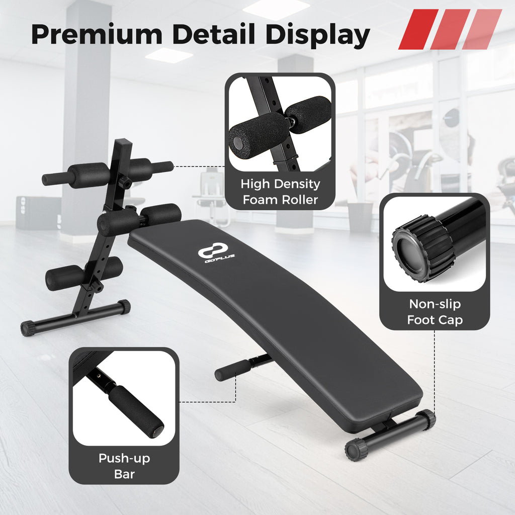 Foldable 50 Inch Adjustable Decline Sit Up Bench for Exercise - Black