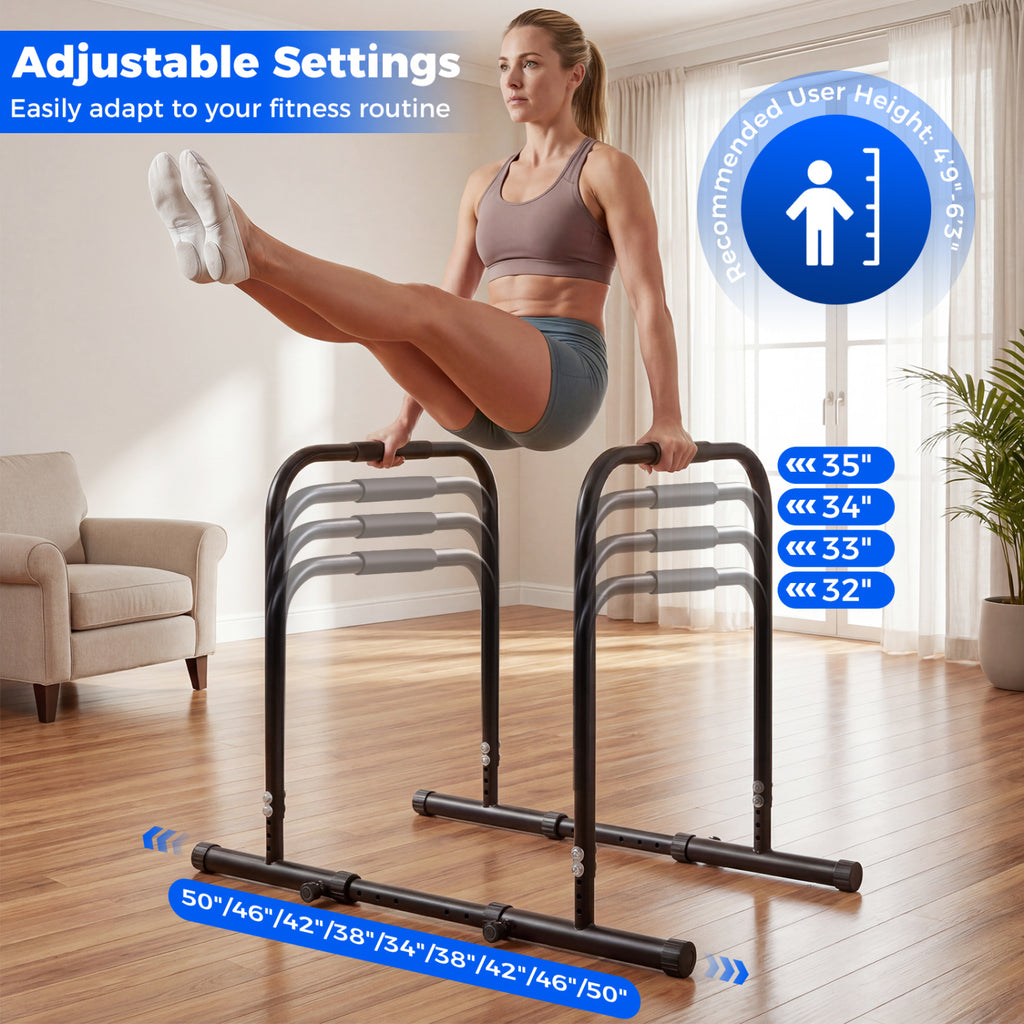 Adjustable Dip Bar Station with 660 LBS Capacity - Bilateral Locking, Black for Home Gym