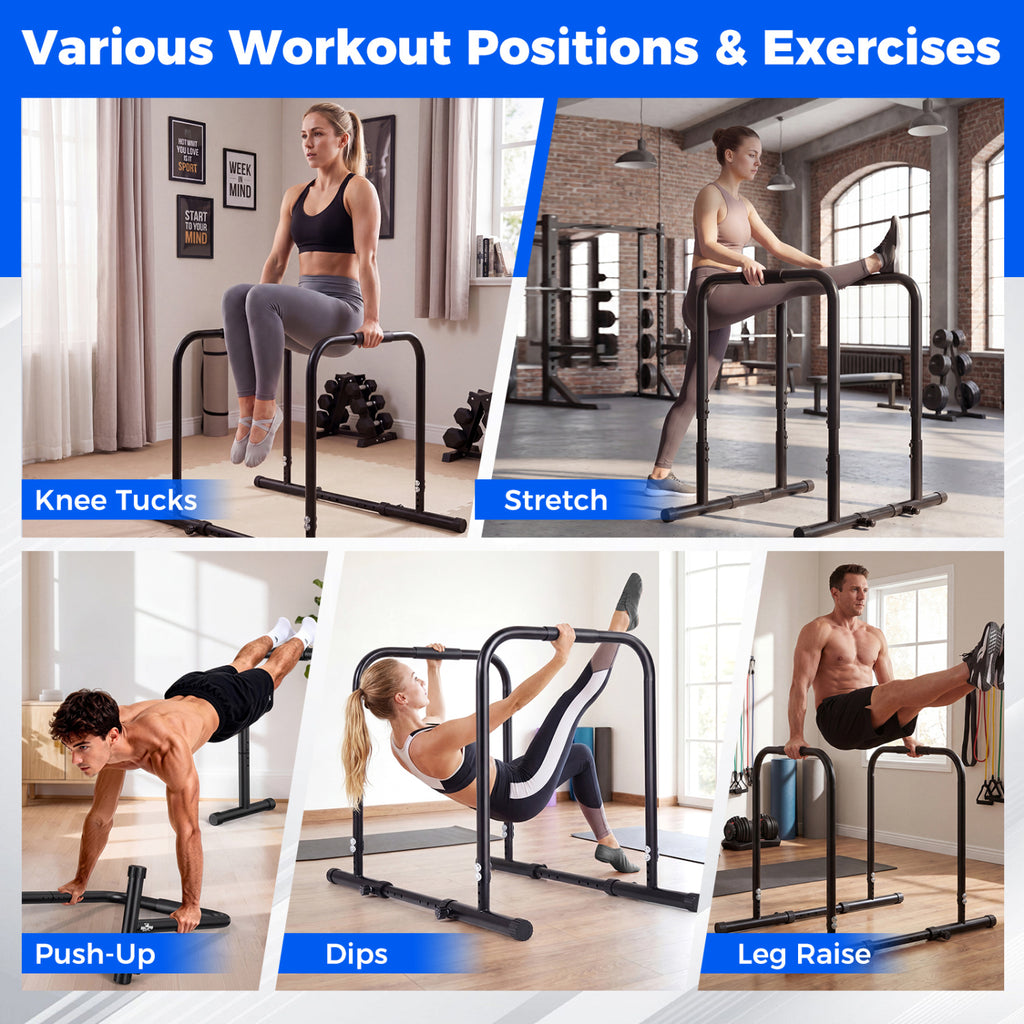 Adjustable Dip Bar Station with 660 LBS Capacity - Bilateral Locking, Black for Home Gym