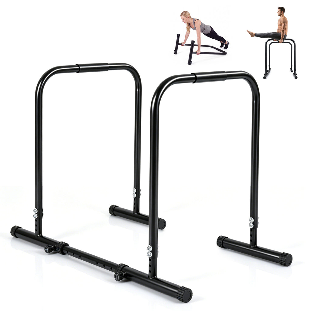 Adjustable Dip Bar Station with 660LBS Capacity for Strength Training - Unilateral Locking, Black