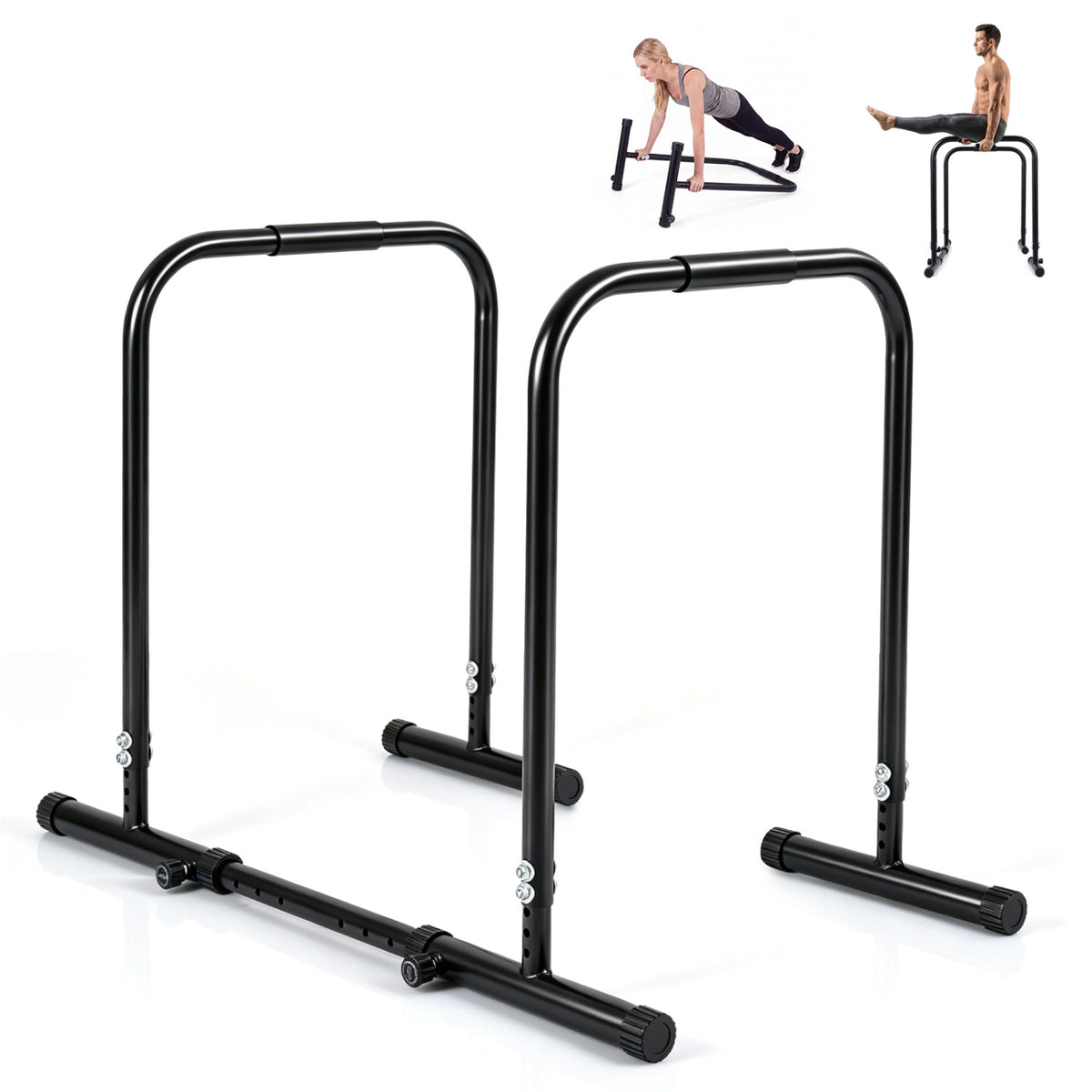 Adjustable Dip Bar Station with 660LBS Capacity for Strength Training - Unilateral Locking, Black