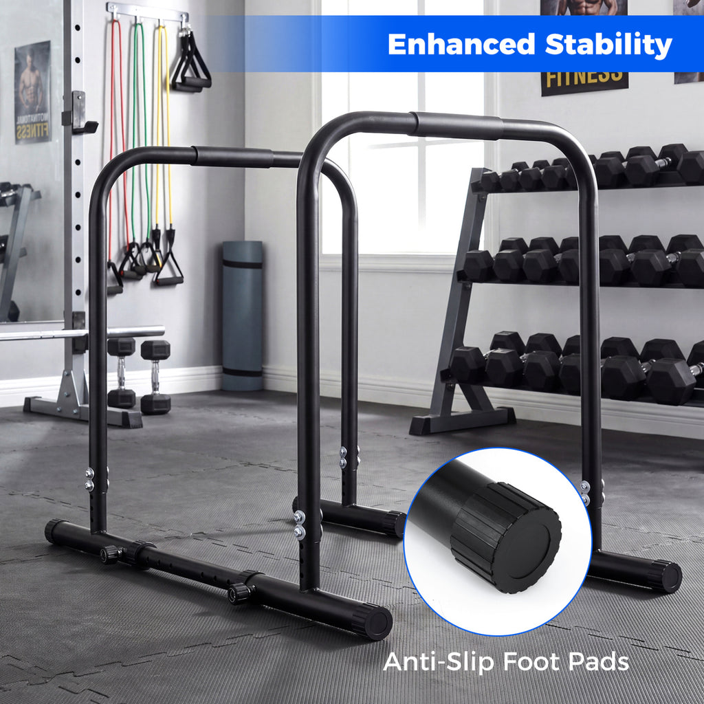 Adjustable Dip Bar Station with 660LBS Capacity for Strength Training - Unilateral Locking, Black