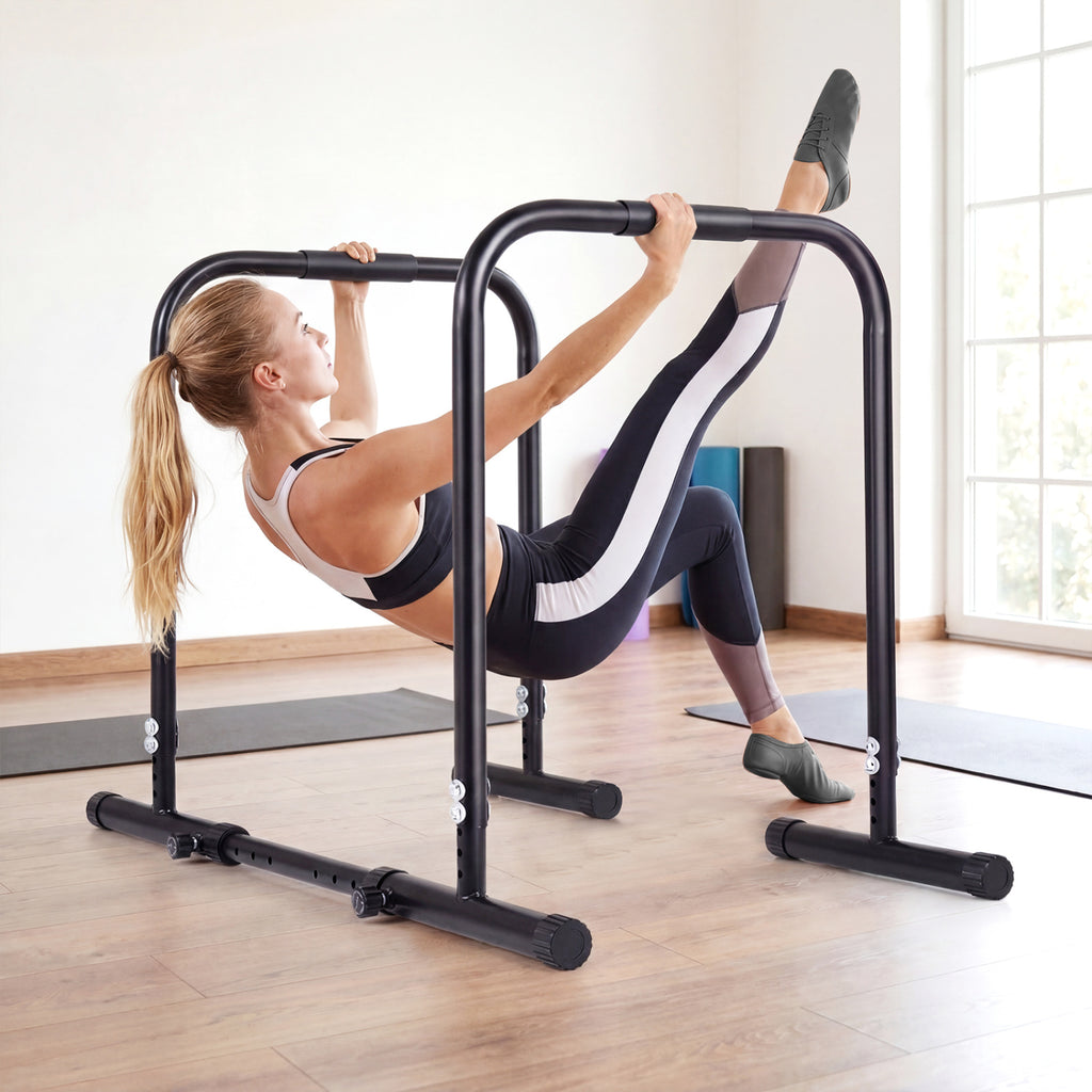 Adjustable Dip Bar Station with 660LBS Capacity for Strength Training - Unilateral Locking, Black