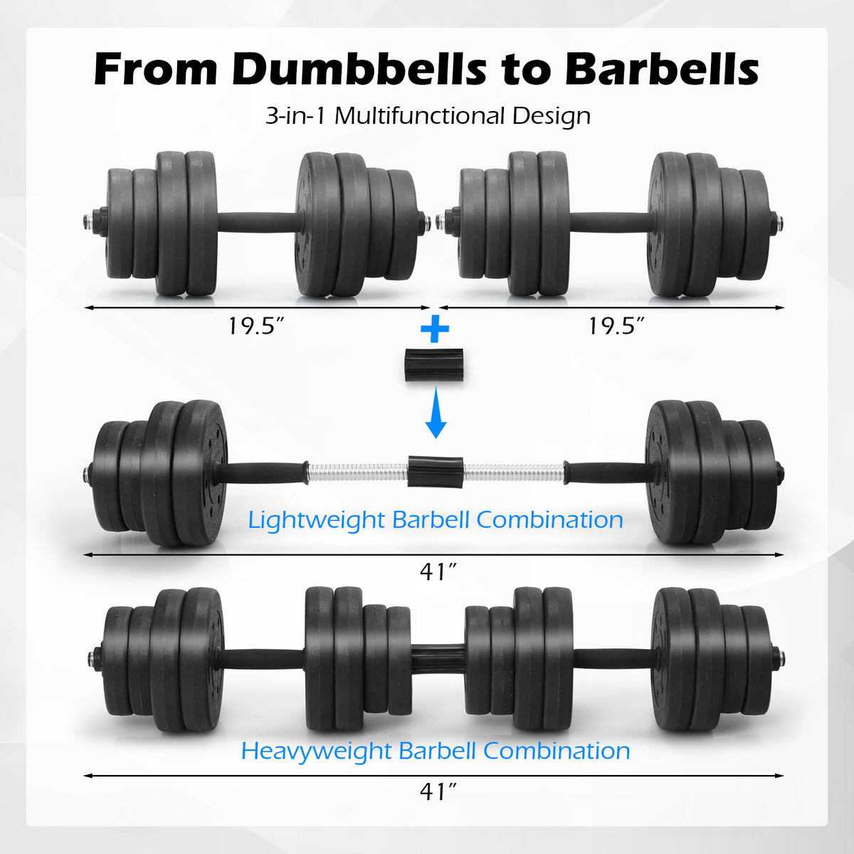 Adjustable Dumbbells 66 LBS Free Weights Set with Connectors - Home Gym Fitness Equipment