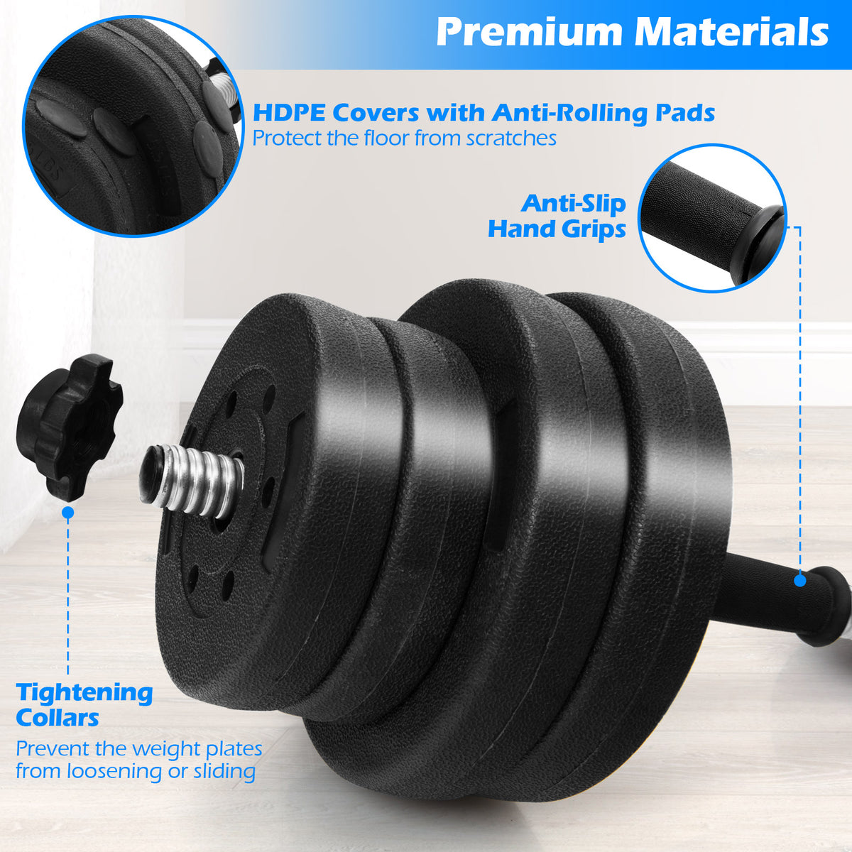 Adjustable Dumbbells 66 LBS Free Weights Set with Connectors - Home Gym Fitness Equipment